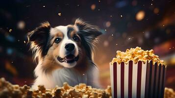 super fofa cachorro assistindo filme dentro a cinema. ai gerado imagem. foto