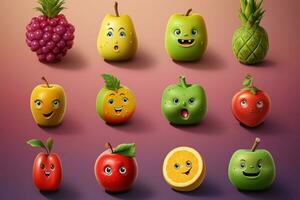 a matriz do fruta temático emojis para colorida e Diversão Mensagens ai gerado foto