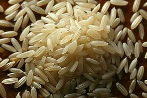 arroz grãos casualmente espalhado em a de mesa para uma rústico efeito ai gerado foto