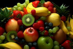 desatado misturar do 3d frutas, com uma dinâmico e fresco Veja ai gerado foto