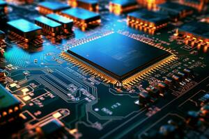eletrônico circuitos prosperar com a integração do microchips e processadores ai gerado foto