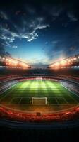 uma movimentado futebol estádio vem para vida dentro 3d Renderização vertical Móvel papel de parede ai gerado foto