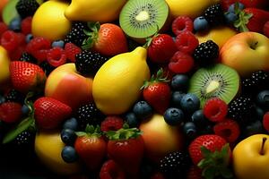 uma contínuo fluxo do 3d misturado frutas com uma fresco vibração ai gerado foto