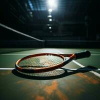 badminton profissional quadra Confronto, jogador, raquete, peteca, campeonato intensidade para social meios de comunicação postar Tamanho ai gerado foto