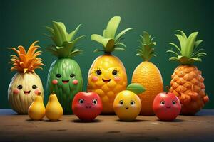colorida e fofa desenho animado fruta modelos, formando uma encantador Series ai gerado foto