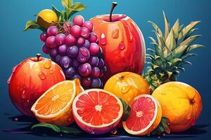 neo fauvista gráfico ilustrações do uma vibrante e expressivo fruta conjunto ai gerado foto