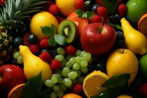 vibrante tropical frutas, uma colorida mistura do frescor e deleite ai gerado foto