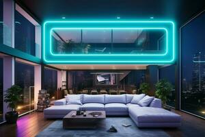 futurista elegância néon aceso moderno casa interior redefine luxo vivo ai gerado foto