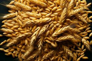 uma cheio exibição do aveia, trigo, e cevada grãos, cobertura a tela de pintura ai gerado foto