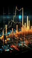 economia conceito ilustrado de castiçal gráfico exibindo financeiro Estatísticas e mercados vertical Móvel papel de parede ai gerado foto