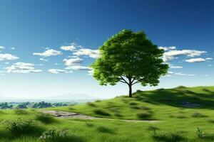 natureza e panorama conceito 3d árvore debaixo uma sereno azul céu ai gerado foto