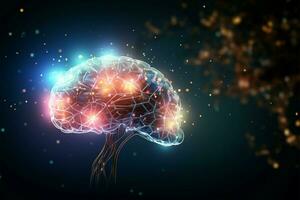 luminoso cérebro rede dentro uma humano cabeça contra uma tecnologia fundo ai gerado foto