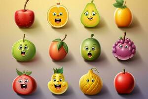 expressivo fruta emojis para vários humores e conversas ai gerado foto