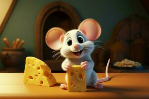 brega sorrir animado pequeno rato traz uma encantador sorrir com queijo ai gerado foto