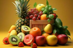uma harmonia do frutas e sucos para uma nutritivo experiência ai gerado foto