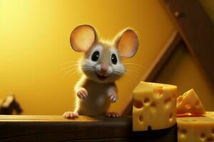 desenho animado rato contos animado aventuras do uma minúsculo rato e queijo ai gerado foto