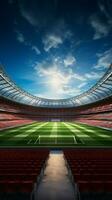 vívido 3d Renderização, futebol estádio, embalado arena em a campo vertical Móvel papel de parede ai gerado foto