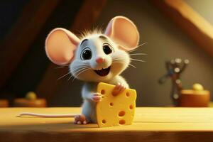queijo amoroso rato desenho animado animação vitrines uma sorridente pequeno rato ai gerado foto
