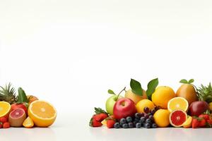frutas e bagas em branco fundo. saudável Comida fundo. ai gerado foto