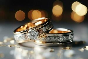 brilhando Casamento bandas conjunto contra bokeh e diamante pó, texto espaço ai gerado foto