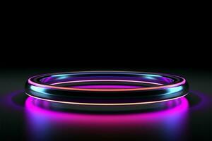 iluminado anel néon luz e laser em uma lustroso exibição ai gerado foto