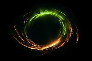 celestial exibição cometas luminoso anel do fogo em uma Preto céu ai gerado foto