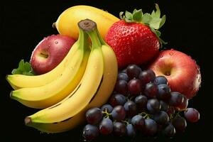 uma misturar do três bananas, dois uvas, e uma vibrante Dragão fruta ai gerado foto