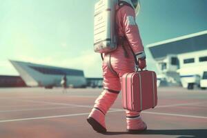 astronauta dentro Rosa espaço uniforme. gerar ai foto