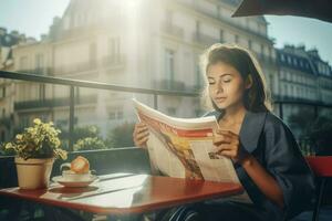 menina tendo café da manhã. gerar ai foto