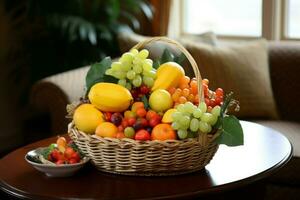 perfumado fruta cesta jantar sala. gerar ai foto