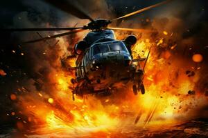 militares helicóptero fogo. gerar ai foto