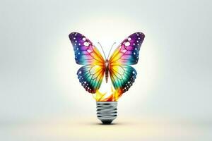 colorida borboleta sentado em luz lâmpada abstrato poder. gerar ai foto