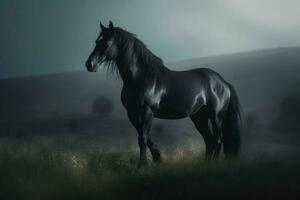 Preto mustang cavalo. gerar ai foto