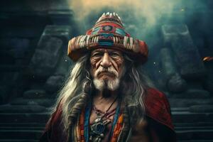 intrincado asteca velho homem Maya pirâmide. gerar ai foto