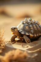 Natal tartaruga carregando miniatura natividade cena em Concha fundo com esvaziar espaço para texto foto