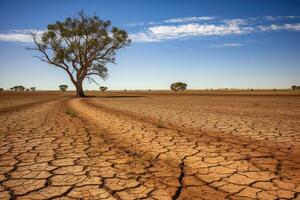 estéril beleza - capturando a devastador efeitos do clima mudança em uma atingido pela seca Fazenda - ai gerado foto
