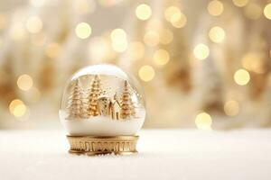 Natal branco decorações em neve com abeto árvore galhos e Natal luzes inverno decoração ai generativo foto