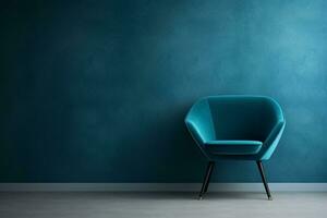 3d rendido azul cadeira contra azul parede dentro vivo quarto interior com cópia de espaço ai generativo foto