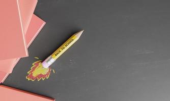 foguete de lápis em uma lousa com fogo desenhado foto