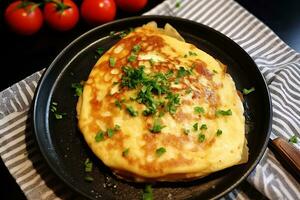 fechar-se do uma delicioso omelete brunch, ai generativo foto