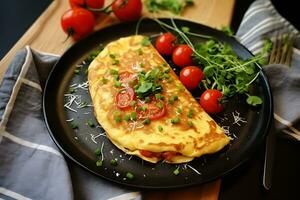 fechar-se do uma delicioso omelete brunch, ai generativo foto