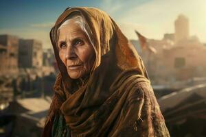 histórico pessoa velho mulher egípcio cidade. gerar ai foto