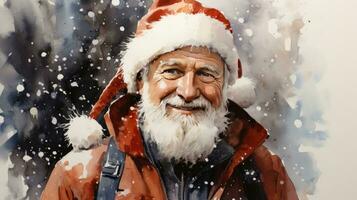 ilustração do uma alegre tipo avô santa claus sorridente alegre para a feriado Natal e Novo ano foto