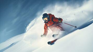 ai generativo inverno extremo Esportes legal tiro do esqui dentro movimento foto