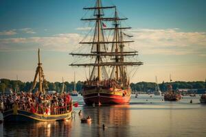 a alta navios raças é a anual evento este leva Lugar, colocar dentro kiel, a kieler woche é realizando durante a 125º Kiel semana, ai gerado foto