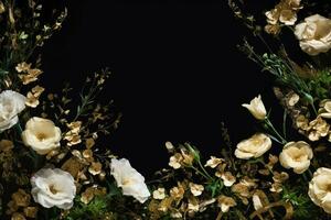 ai gerado dourado flores em Sombrio fundo com cópia de espaço foto