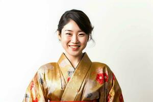 japonês mulher retrato dentro tradicional quimono. gerar ai foto