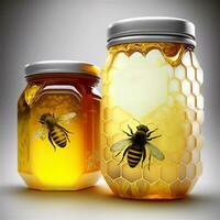 querida abelhas em lindo alívio frascos com querida . generativo ai foto