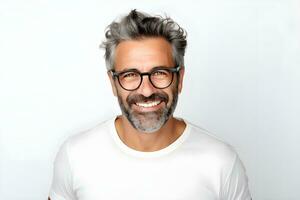 uma homem com óculos e uma barba sorri. ai generativo foto