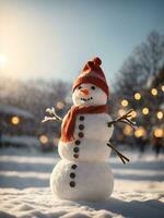 boneco de neve em a neve ao ar livre foto
